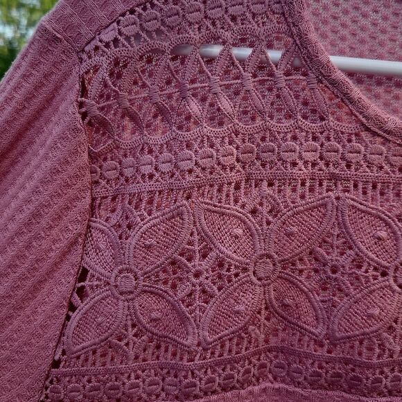 NWT Torrid Waffle Crochet Yoke Top 2X Foxglove Pink Long Sleeve - Picture 4 of 7